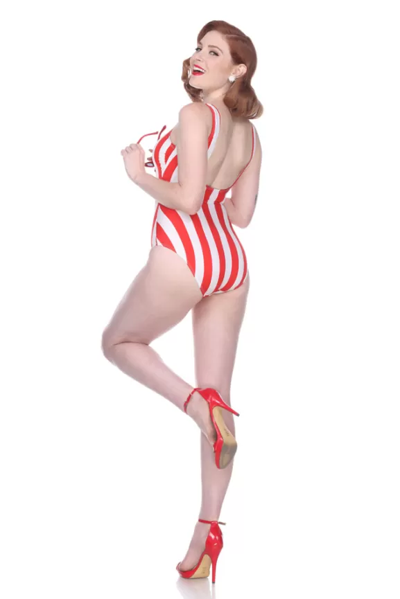 Bettie Page Swimwear | Americana Striped Tank (Red/White) By