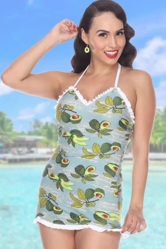 Bettie Page Swimwear | Avocado W/ Ruffle Dress