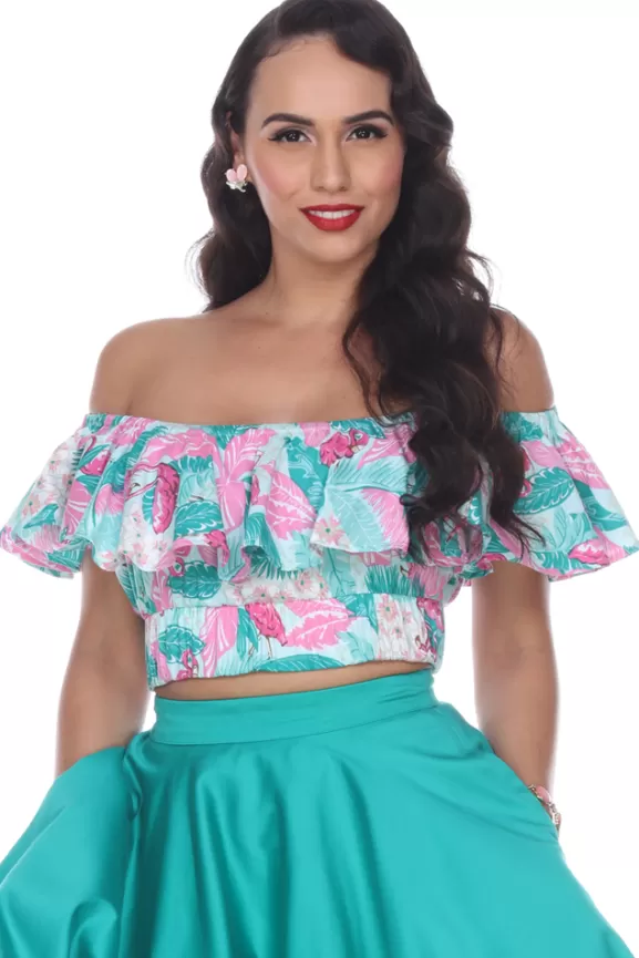 Bettie Page Tops | Bella Ruffle Top (Flamingo)