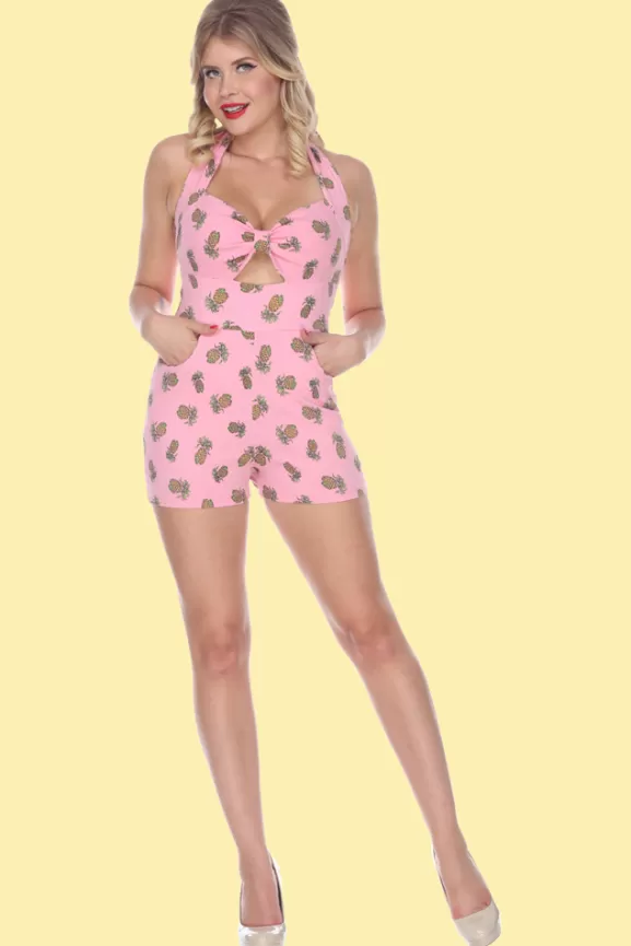 Bettie Page Jumpsuit | Darlene Playsuit (Pink Pineapples) By