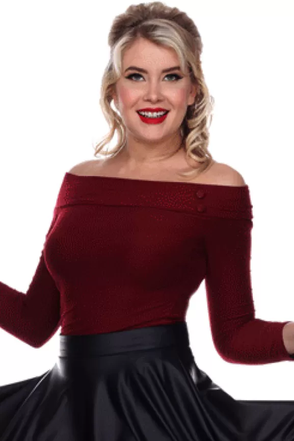 Bettie Page Tops | Debby Long Sleeved Top (Merlot) By