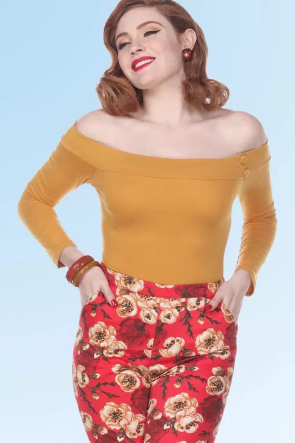 Bettie Page Tops | Debby Long Sleeved Top (Mustard) By