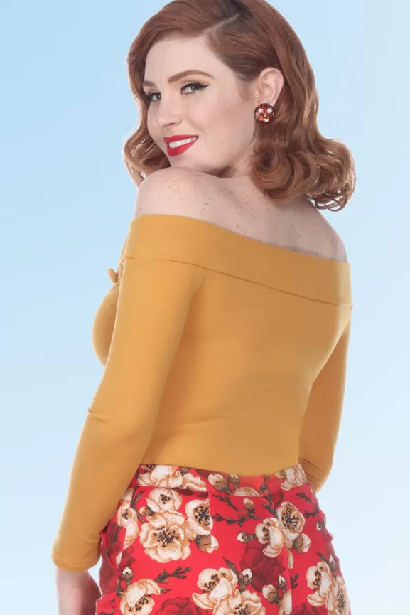 Bettie Page Tops | Debby Long Sleeved Top (Mustard) By