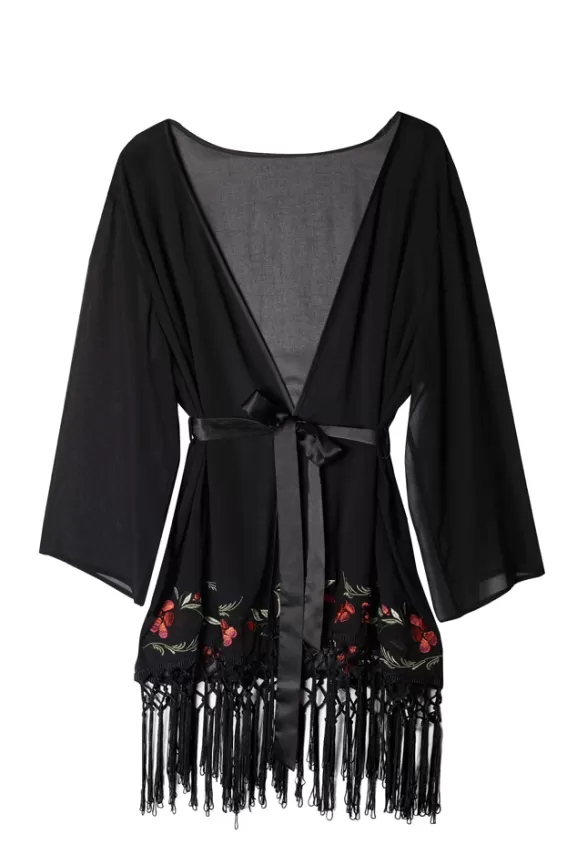 Bettie Page Nightwear | Embroidered Tassel Kimono