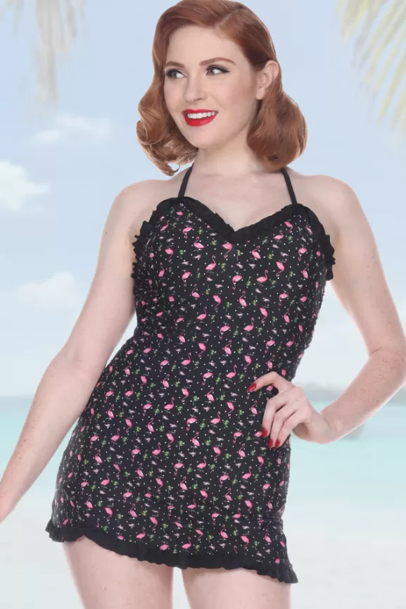 Bettie Page Swimwear | Flamingo W/ Ruffle Dress