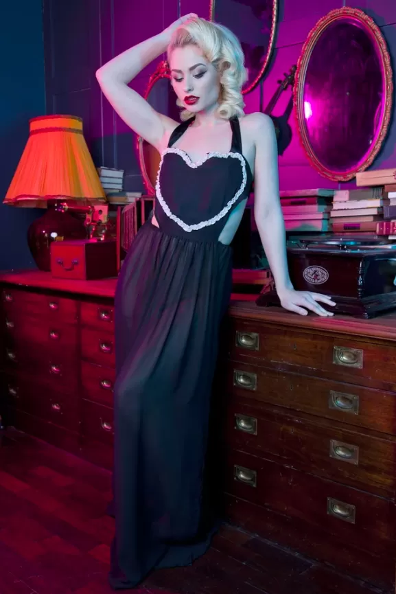 Bettie Page Nightwear | Heart Tie Chemise (Black)