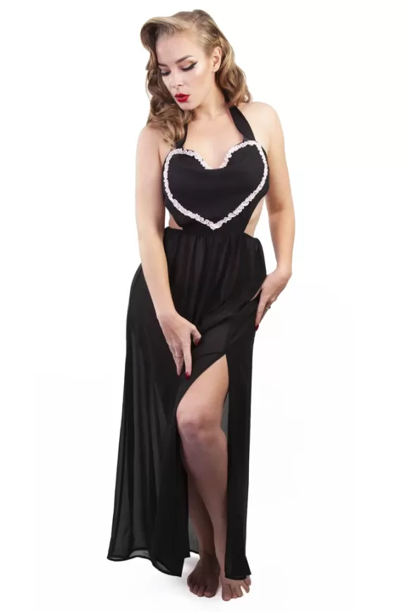 Bettie Page Nightwear | Heart Tie Chemise (Black)