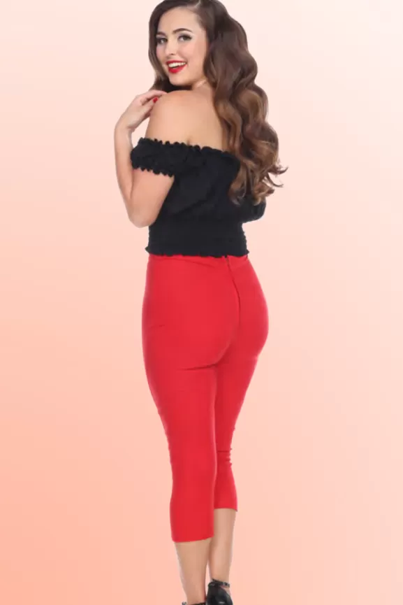 Bettie Page Pants | Hot Time Capris (Red) By