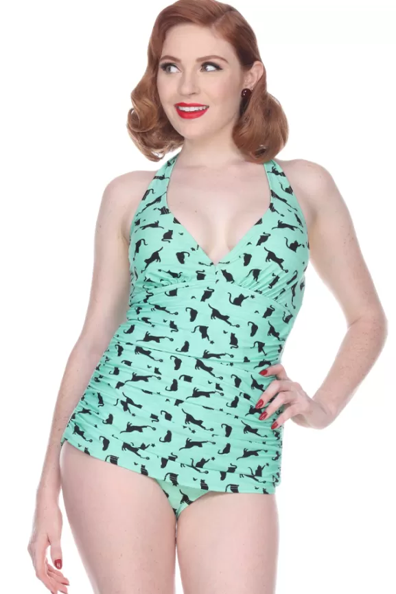 Bettie Page Swimwear | Kitty Kats Halter Ruched