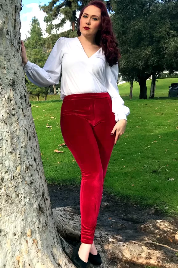 Bettie Page Pants | Marina Cigarette Pant (Red Velvet) By