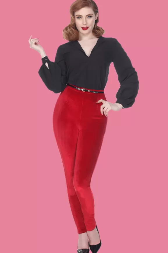 Bettie Page Pants | Marina Cigarette Pant (Red Velvet) By