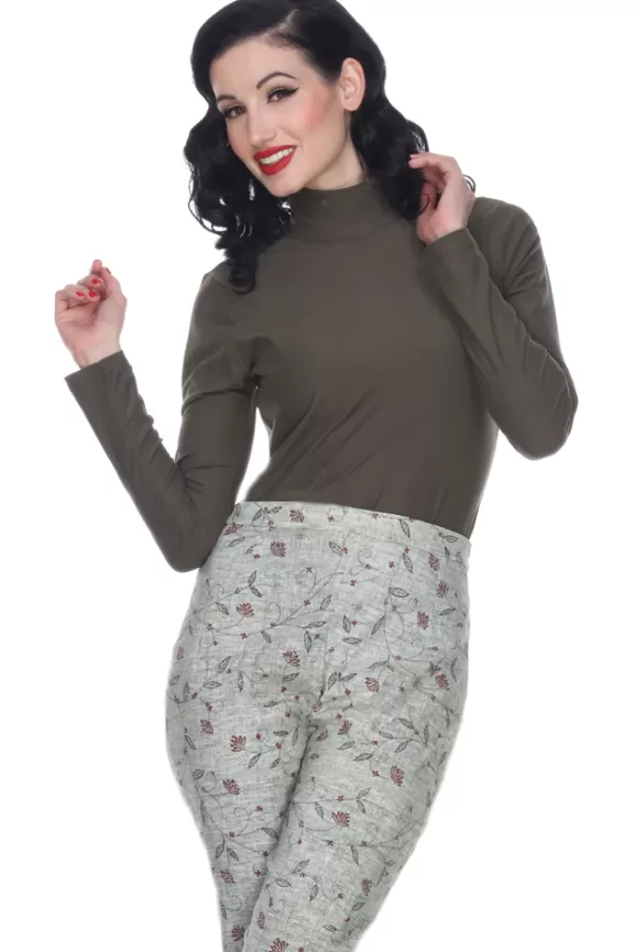 Bettie Page Tops | Oh La La Long Sleeve Top (Olive)