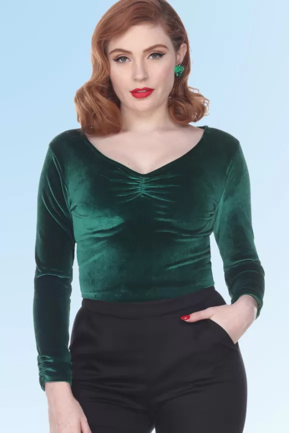 Bettie Page Tops | Serena Top (Green Velvet) By