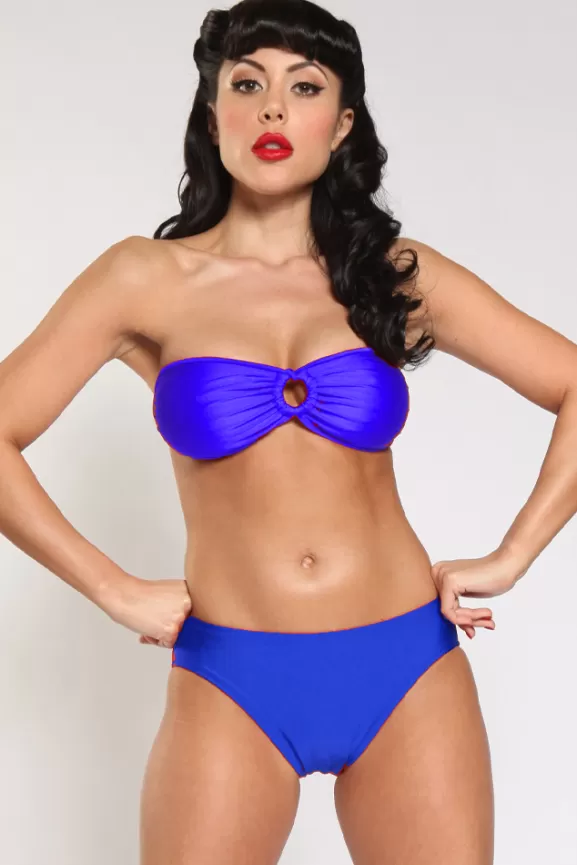 Bettie Page Swimwear | Solid Bandeau/Bikini (Blue)