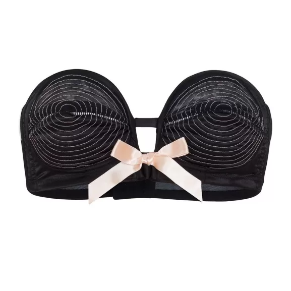 Bettie Page Bras | Spiral Stitch Overwire Bra (Black/Peach) By