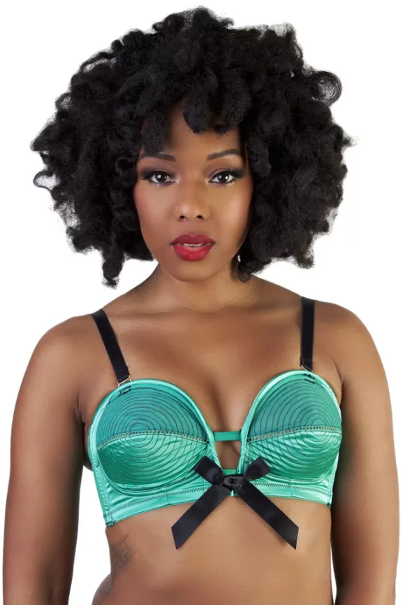 Bettie Page Bras | Spiral Stitch Overwire Bra (Emerald Green/Black) By