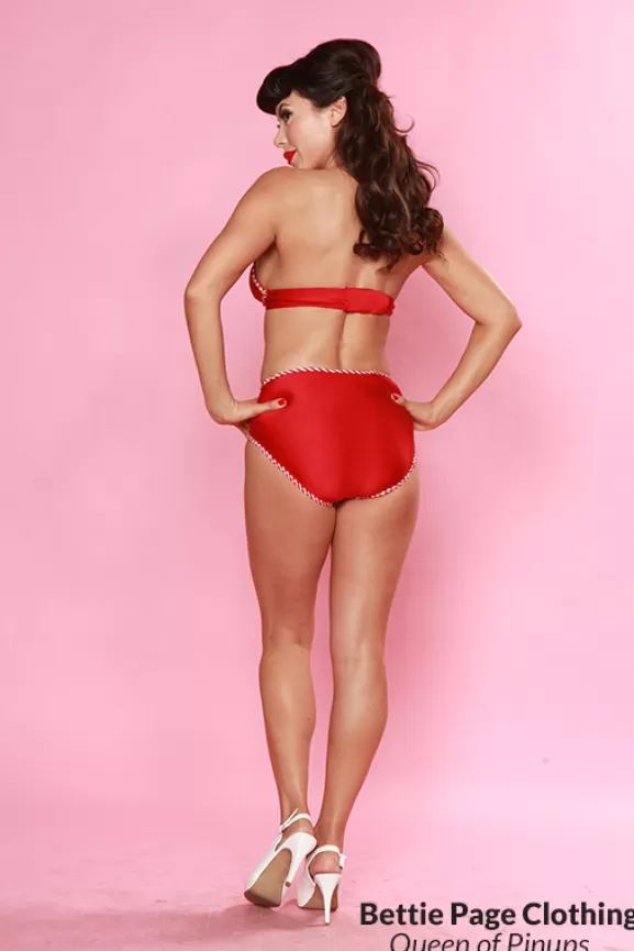 Bettie Page Swimwear | Swatch W/ Braid Trim (Red/White) By