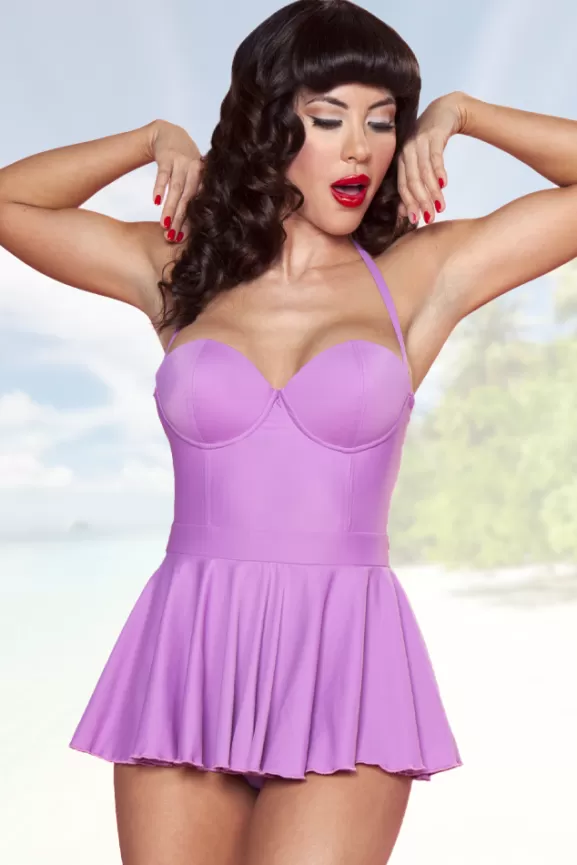 Bettie Page Swimwear | Swatch W/ Flare Bandeau & Skirt (Orchid)