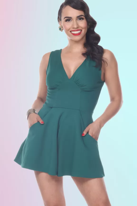 Bettie Page Jumpsuit | Sweetheart Romper (Green) By