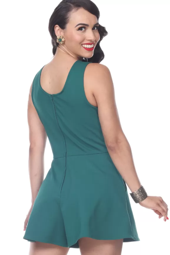 Bettie Page Jumpsuit | Sweetheart Romper (Green) By