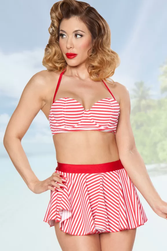 Bettie Page Swimwear | Swizzle Fit & Flare Bandeau W/ Skirt (Red/White)