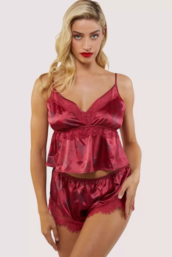 Bettie Page Nightwear | Tattoo Print Red Lace Cami & Short Set