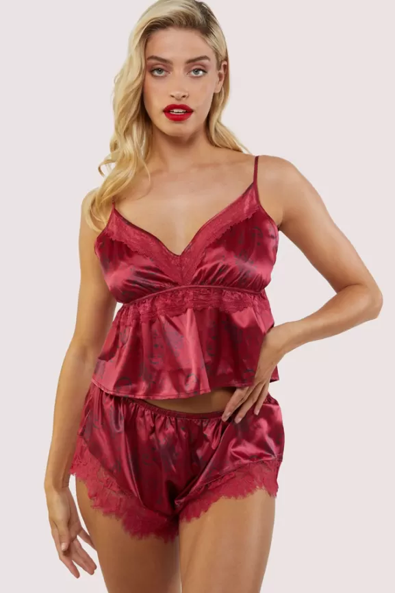 Bettie Page Nightwear | Tattoo Print Red Lace Cami & Short Set