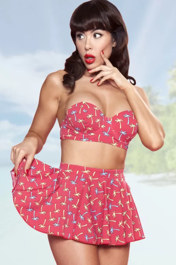 Bettie Page Swimwear | Tiki Palm W/ Flare Bandeau